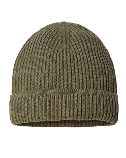 Sustainable Finish Edge Cuffed Beanie - Olive Back