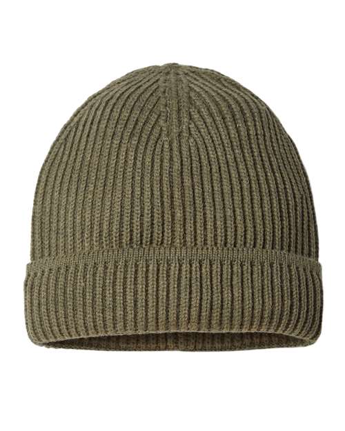 Sustainable Finish Edge Cuffed Beanie - Olive Front