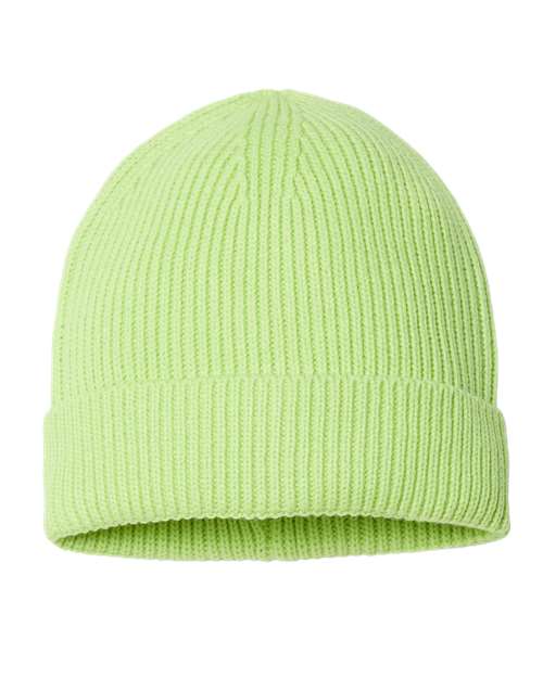 Sustainable Fine Rib Cuffed Beanie - Acid Green Back