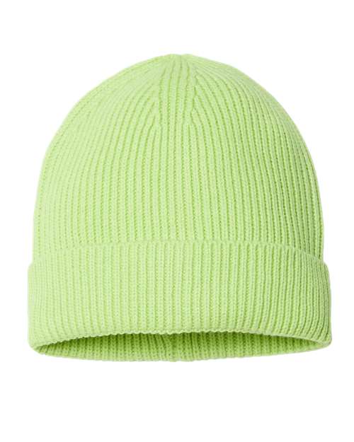 Sustainable Fine Rib Cuffed Beanie - Acid Green Front