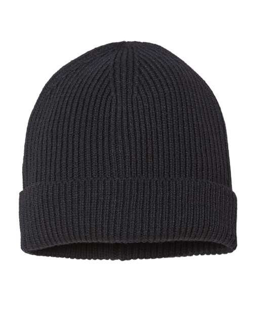 Atlantis Headwear Sustainable Fine Rib Cuffed Beanie - Black Front