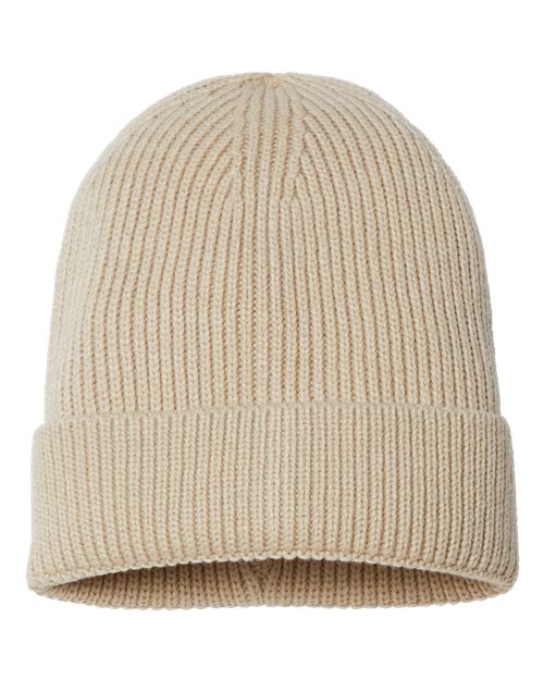 Sustainable Fine Rib Cuffed Beanie - Light Beige Front