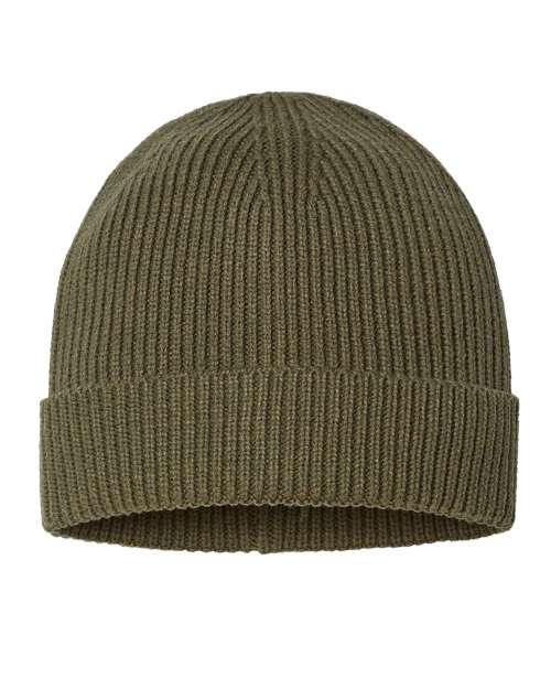 Sustainable Fine Rib Cuffed Beanie - Olive Back