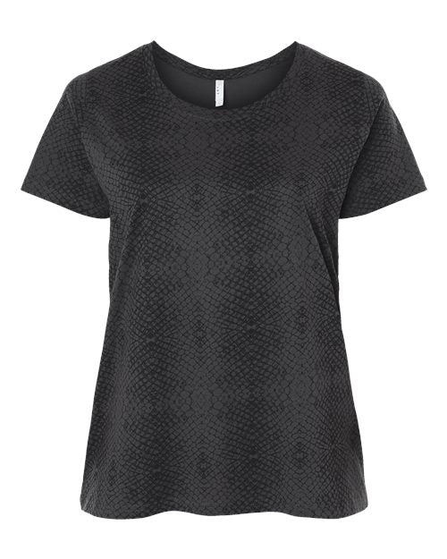LAT Women's Curvy Collection Fine Jersey Tee - Black Reptile Front