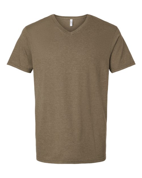 Unisex CVC V-Neck Tee - Heather Army Front