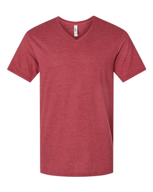 Unisex CVC V-Neck Tee - Heather Cardinal Front