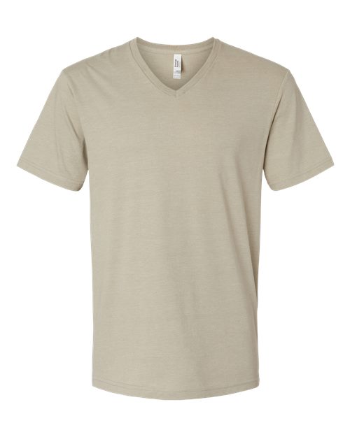 Unisex CVC V-Neck Tee - Heather Khaki Front