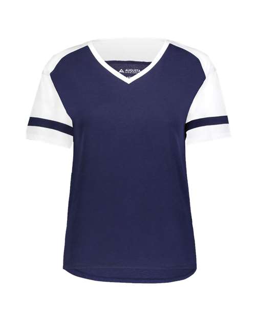 Women's Triblend Fanatic 2.0 V-Neck T-Shirt - Navy/ White Front