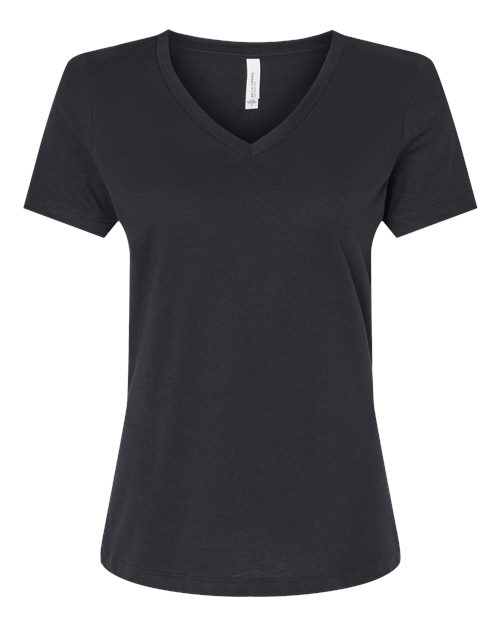 Women's Relaxed Heather CVC V-Neck Tee - Solid Black Blend Front