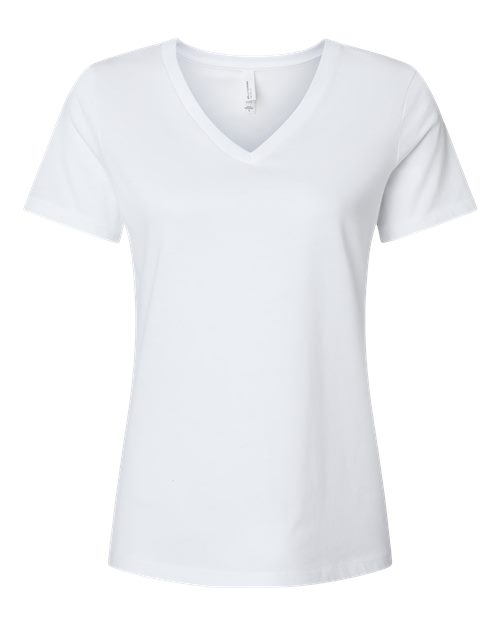 Women's Relaxed Heather CVC V-Neck Tee - Solid White Blend Front