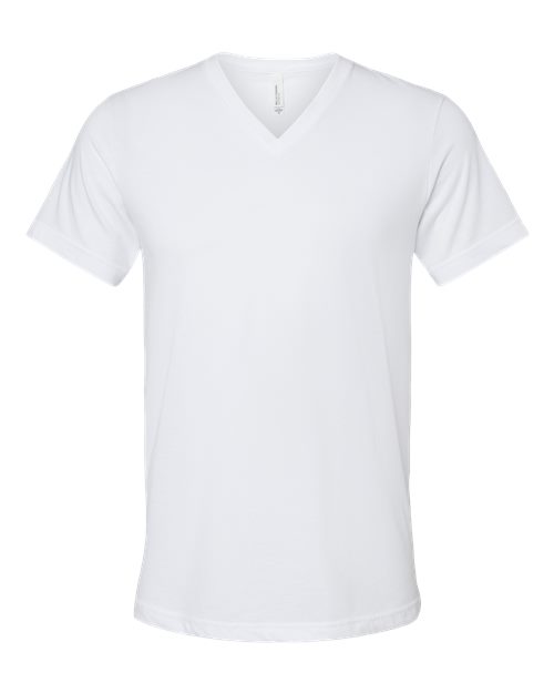 Unisex Heather CVC V-Neck Tee - Solid White Blend Front