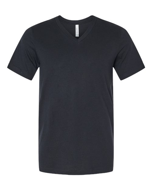 Unisex Heather CVC V-Neck Tee - Solid Black Blend Front