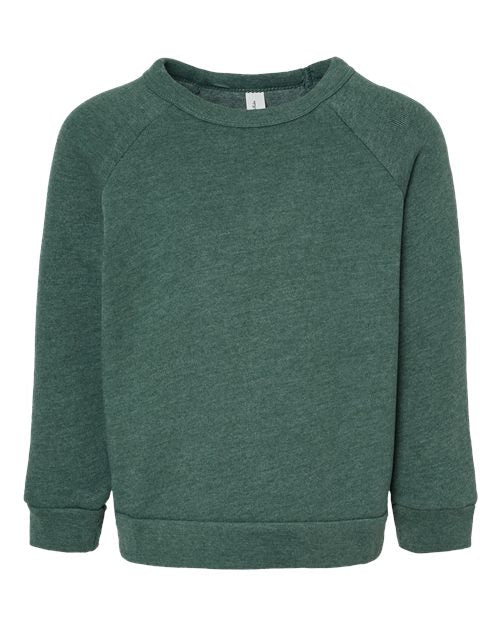 BELLA + CANVAS Toddler Sponge Fleece Raglan Crewneck Sweatshirt - Heather Forest Front