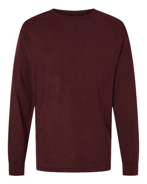 Unisex Garment-Dyed Long Sleeve T-Shirt - Maroon Front