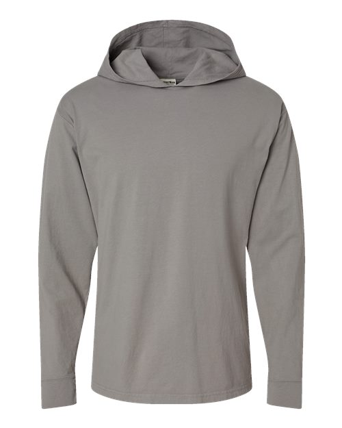 Unisex Garment-Dyed Jersey Hooded Long Sleeve T-Shirt - Concrete Grey Front