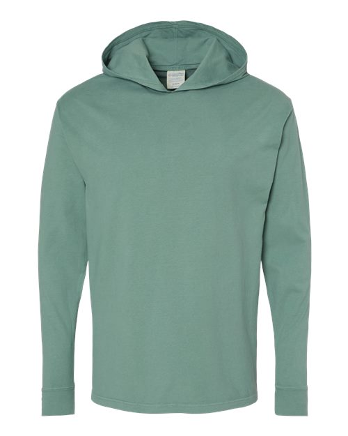 Unisex Garment-Dyed Jersey Hooded Long Sleeve T-Shirt - Cypress Green Front