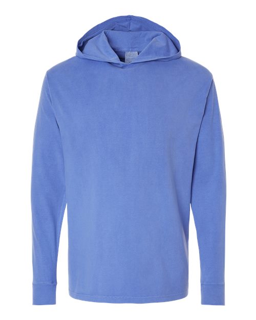 Unisex Garment-Dyed Jersey Hooded Long Sleeve T-Shirt - Deep Forte Blue Front
