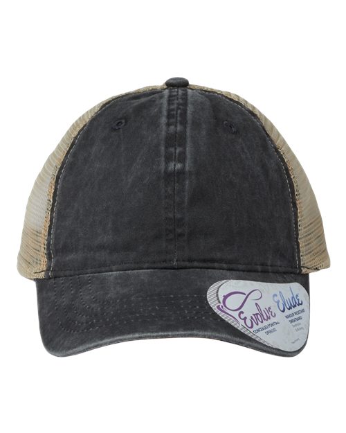 Women's Washed Mesh-Back Cap - Black/ Leopard Front