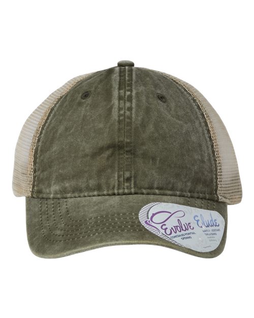 Women's Washed Mesh-Back Cap - Olive/ Camo Front