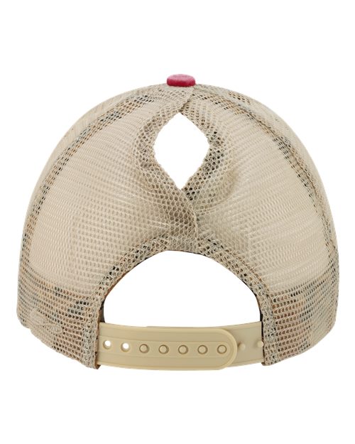 Women's Washed Mesh-Back Cap - Red/ Leopard Back