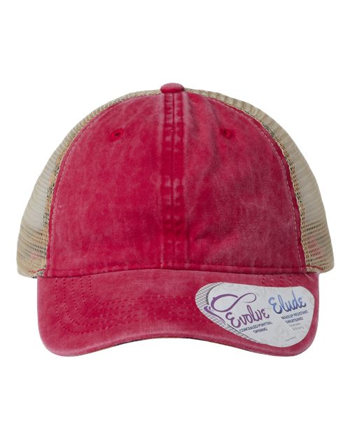 Women's Washed Mesh-Back Cap - Red/ Leopard Front