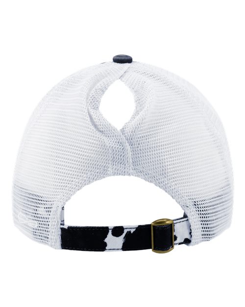Women's Printed Bill with Mesh Back Cap - Black/ Cow/ White Back
