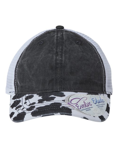 Women's Printed Bill with Mesh Back Cap - Black/ Cow/ White Front