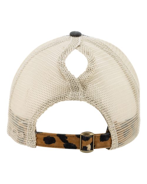 Women's Printed Bill with Mesh Back Cap - Black/ Leopard/ Khaki Back
