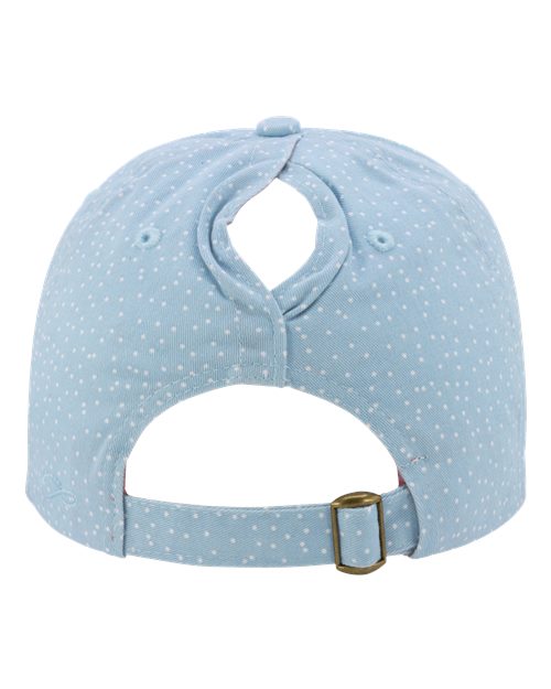 Women's Unstructured Fashion Prints Cap - Light Blue/ White Polka Dots Back