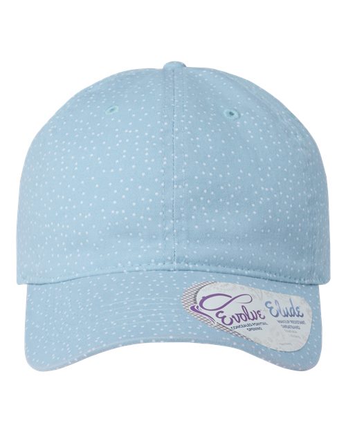 Women's Unstructured Fashion Prints Cap - Light Blue/ White Polka Dots Front