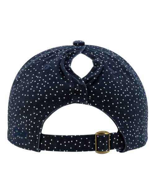 Women's Unstructured Fashion Prints Cap - Navy/ White Polka Dots Back