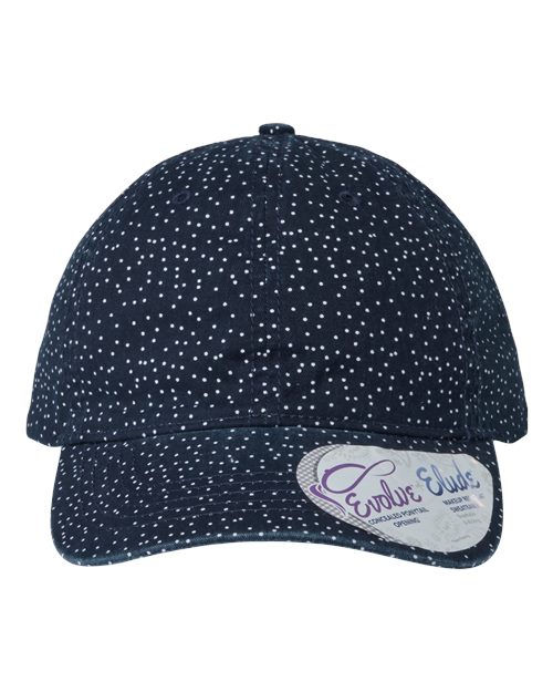 Women's Unstructured Fashion Prints Cap - Navy/ White Polka Dots Front