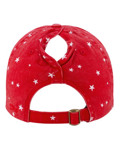 Women's Unstructured Fashion Prints Cap - Red/ White Stars Back