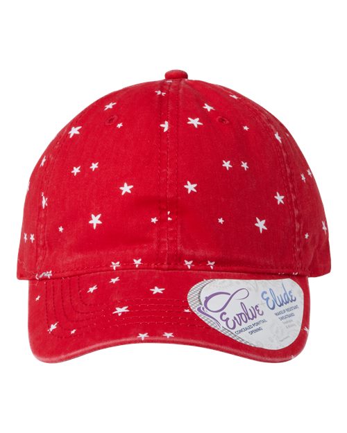 Women's Unstructured Fashion Prints Cap - Red/ White Stars Front