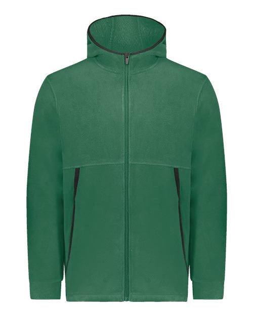 Unisex Eco Revive™ Polar Fleece Hooded Full-Zip Jacket - Dark Green Front
