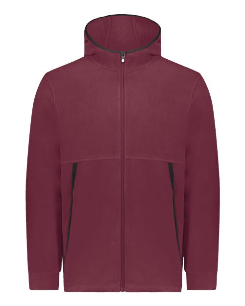 Unisex Eco Revive™ Polar Fleece Hooded Full-Zip Jacket - Maroon Front