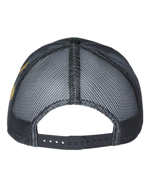 Printed Mesh Trucker Cap - Black/ Black/ Fleur De Lis Back