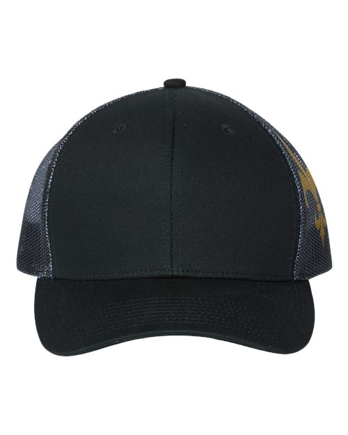 Printed Mesh Trucker Cap - Black/ Black/ Fleur De Lis Front