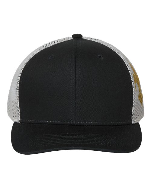 Printed Mesh Trucker Cap - Black/ Vegas Gold/ Fleur De Lis Front