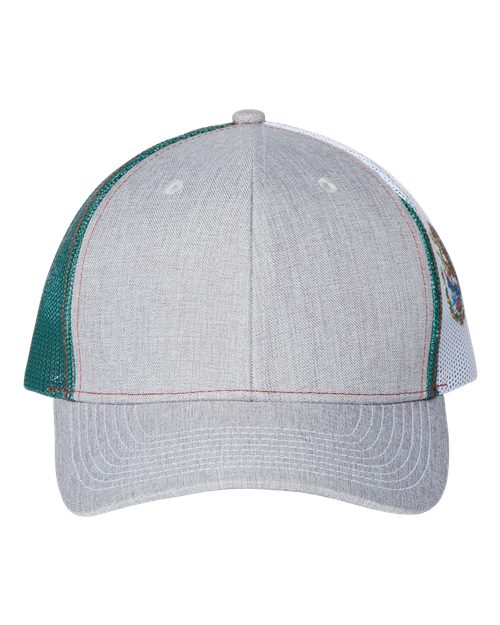 Printed Mesh Trucker Cap - Heather Grey/ Red/ Mexico Flag Front