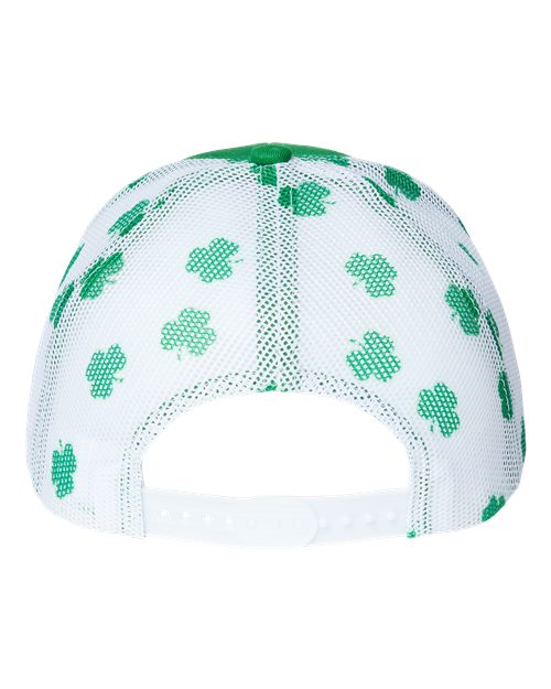 Printed Mesh Trucker Cap - Kelly Green/ White/ Clover Back