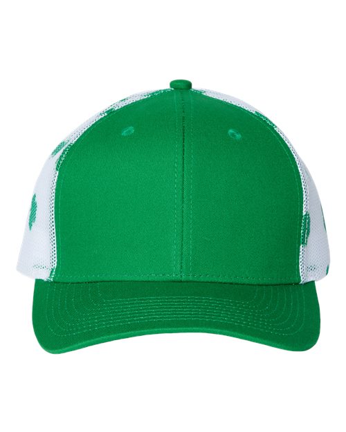 Printed Mesh Trucker Cap - Kelly Green/ White/ Clover Front