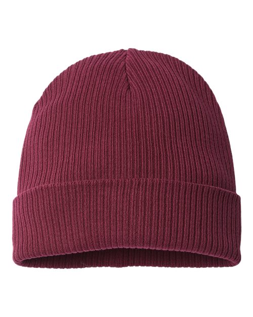 Sustainable Cuffed Beanie - Burgundy Front