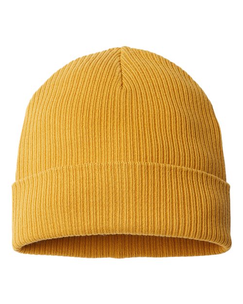 Sustainable Cuffed Beanie - Mustard Yellow Back