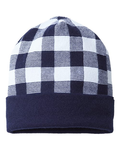 CAP AMERICA USA-Made Plaid Beanie - Navy/ White Front