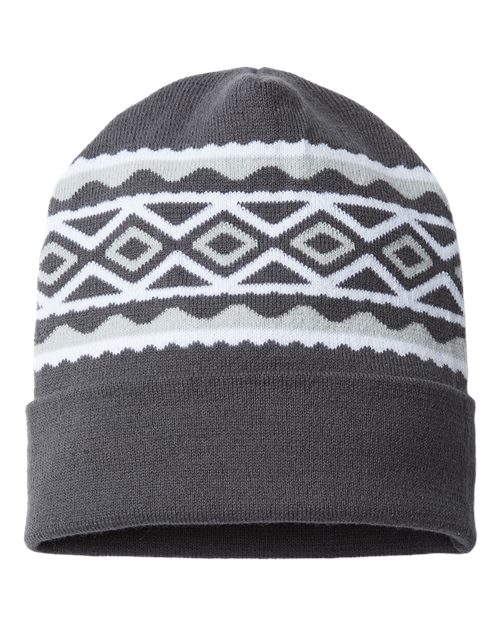 USA- Made Diamond Cuffed Beanie - Iron Grey/ White Back
