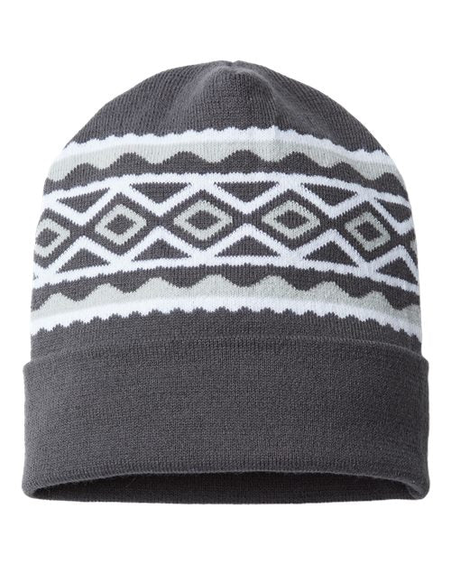 CAP AMERICA USA- Made Diamond Cuffed Beanie - Iron Grey/ White Front