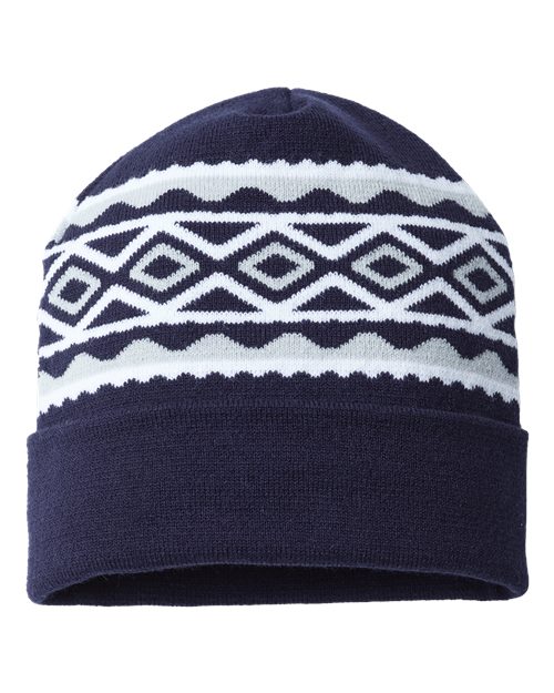 USA- Made Diamond Cuffed Beanie - True Navy/ Silver Back