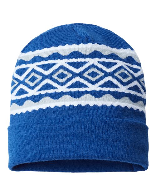 USA- Made Diamond Cuffed Beanie - True Royal/ Silver Back