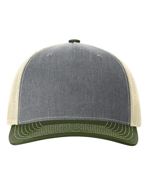 Five-Panel Trucker Cap - Heather Grey/ Birch/ Army Olive Front